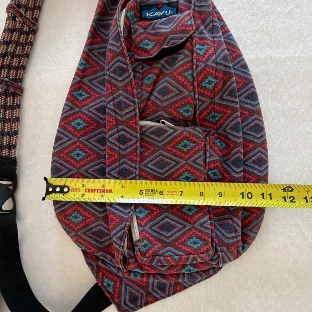 KAVU Rope Bag Sling Backpack Southwestern Geometric Diamond Red Blue Canvas - Picture 11 of 11